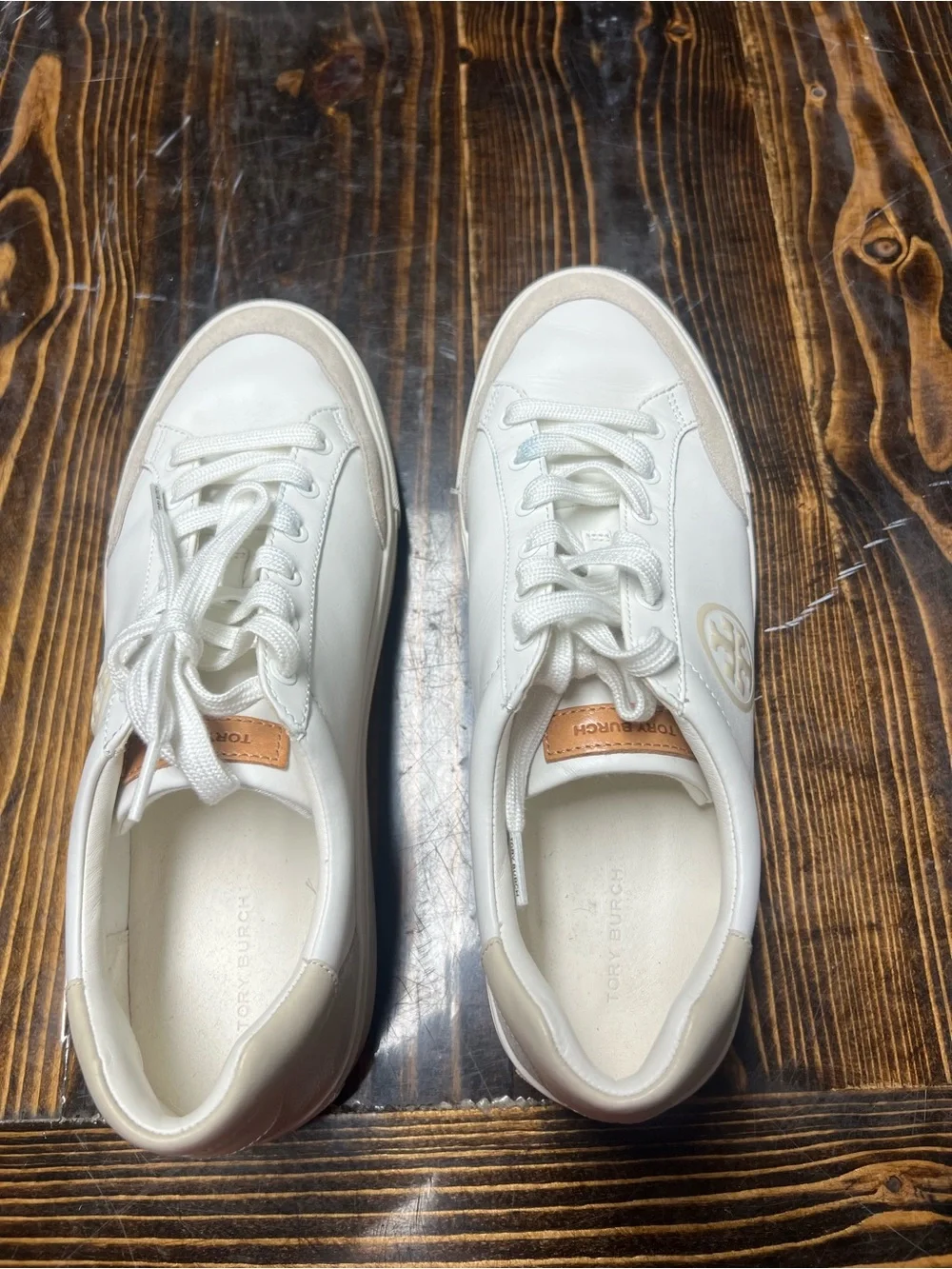 Tory Burch Bari Sneaker Womens 11 White Leather Lace Up Casual Low Top Cushioned